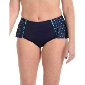 Spanx Flirty Skirted Swim Bottom 12 Navy Splash Polka High Rise Shaping Swimwear